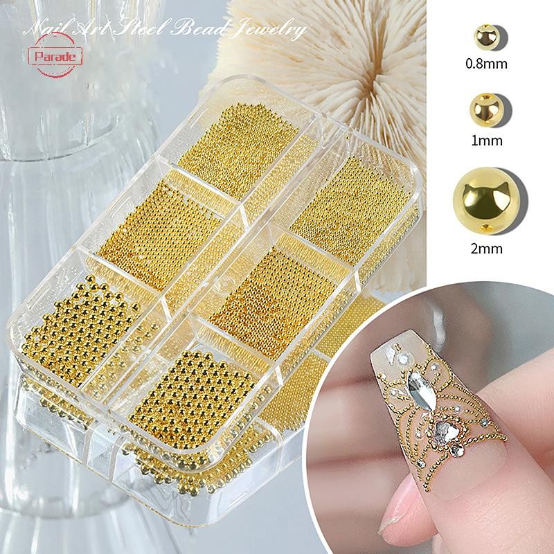 Diễu Hành 6 Lưới / Hộp Móng Tay Nghệ Thuật Kim Loại Trứng Cá Caviar Hạt Thép Thiết Kế 3D DIY VN