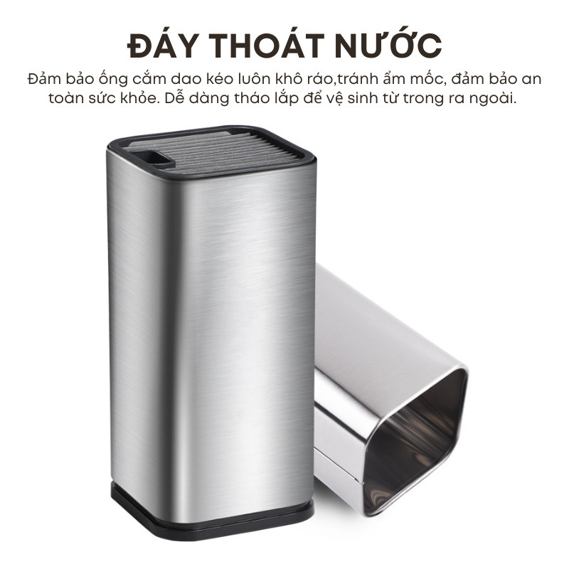 Ống cắm dao kéo Inox 304 cao cấp đáy thoát nước tiện lợi cho nhà bếp KooBee| 198