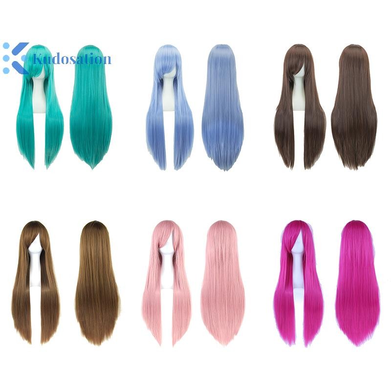 Kudosation Đa Năng Tổng Hợp Nhiều Màu Sắc Dài Thẳng Cosplay Tóc Giả Tự Nhiên 80cm Phần Mở Rộng Tóc Gothic Hóa Trang Đảng Kiểu Tóc