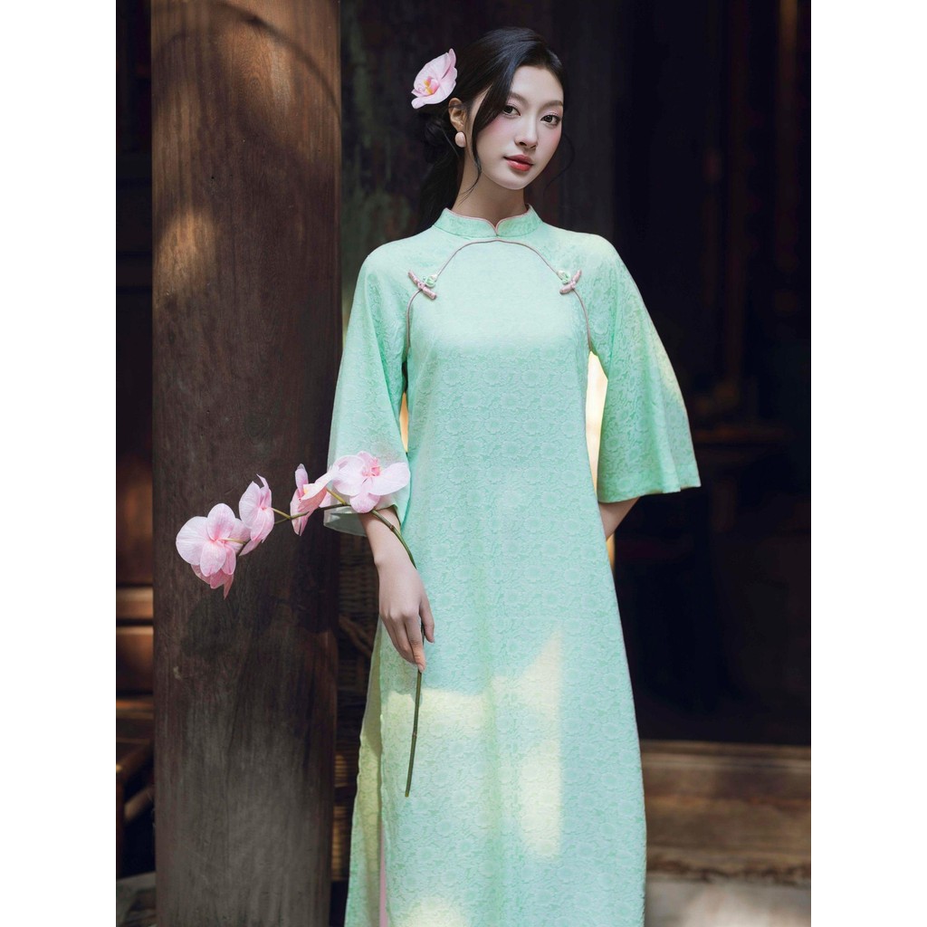 Ảnh JOVEN Áo Dài Nữ Minh Khuê Cổ Trụ Họa Tiết Hoa Chìm Trên Bề Mặt Thanh Lịch (KHÔNG KÈM QUẦN) 4