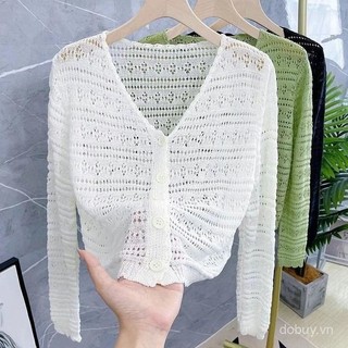 2025 Áo khoác cardigan dài tay cắt ngắn bằng lụa lạnh nhẹ mùa hè bảo vệ khỏi nắng cho phụ nữ