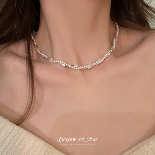 DREJEW Ngọt ngào khí chất kim cương giả ngọc trai tua rua vòng cổ nhẹ sang trọng dây chuyền xương đòn cao cấp