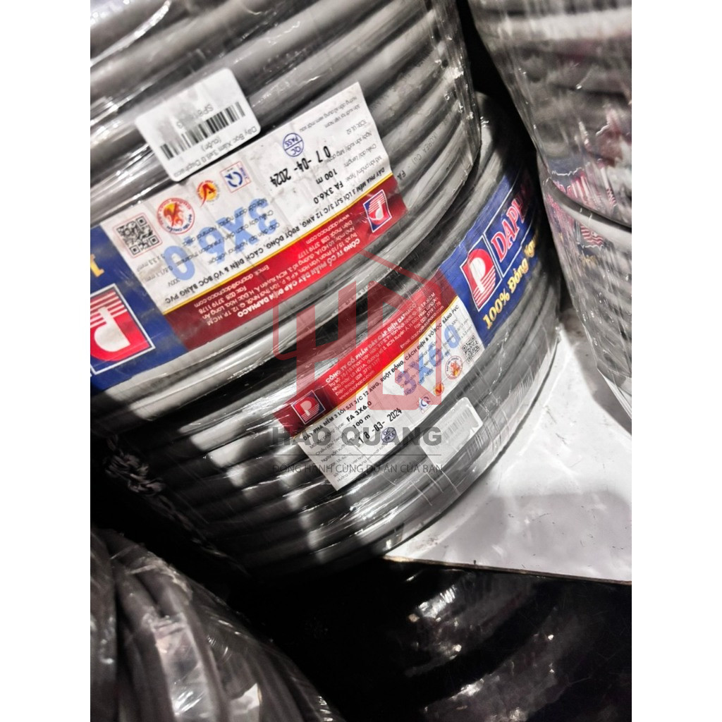 (Mét) Dây Điện Daphaco 3x6.0mm  | Dây 3 Lõi Bọc Xám Chống Cháy – Chịu Tải Cao
