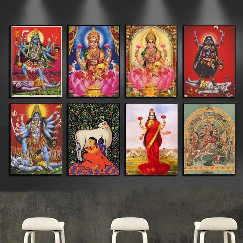 Nữ Thần Lakshmi Phong Phú Truyền Thống Ấn Độ Nghệ Thuật Poster In Hình Ấn Độ Nghệ Thuật Treo Tường Tranh Canvas Cho Phòng Khách Trang Trí Nhà