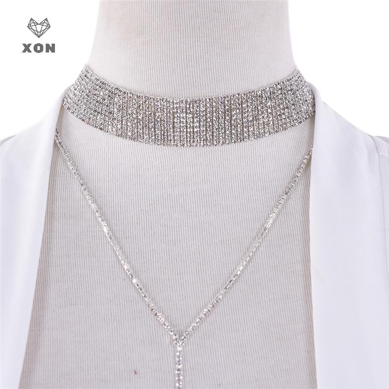 XON Vòng cổ choker đính đá pha lê nhân tạo thời trang