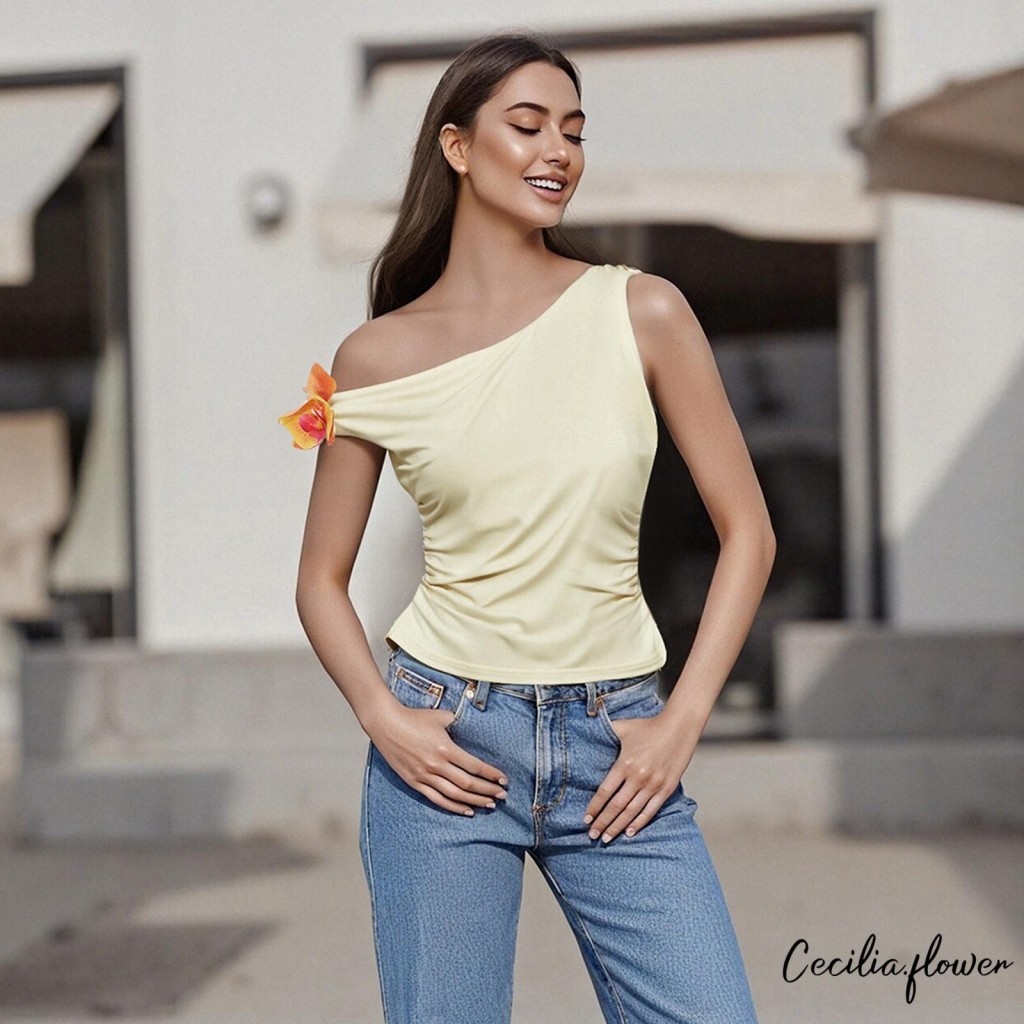 Áo Crop top nữ thiết kế hoa 3D sành điệu Slim Fit Camisoles không tay cho mùa xuân hè