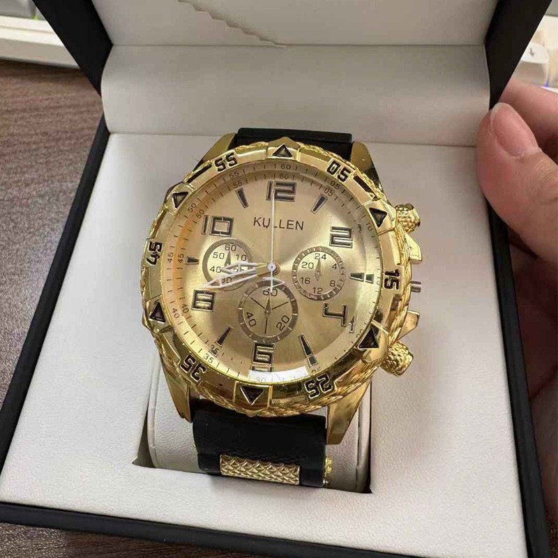 Đồng hồ nam Đồng hồ nam mát mẻ và thanh lịch Dây đeo silicon Đồng hồ thạch anh vàng 【 Quà tặng bạn trai 】