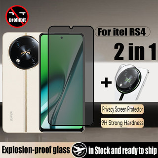 Kính cường lực 2 trong 1 itel RS4 Kính cường lực chống gián điệp Bảo vệ màn hình riêng cho itel Power 70 P65 P55 4G 5G & Phim ống kính máy ảnh