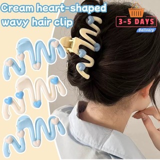 [3-5 Ngày Đến] 2 Kẹp Cá Mập Lớn Không Đều Hình Sóng - INS Style, Sweet - Kẹp Vuốt Tóc Màu Kem - Giá Đỡ Đuôi Ngựa - Kẹp Tóc Trái Tim Trắng Xanh