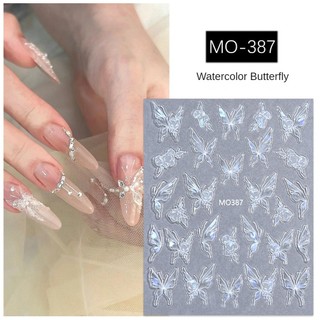 Nail Art Watercolor Butterfly Nail Sticker Holographic Shell Light Butterfly Embossed Decal Nail Decoration Manicure Tool For Nail Shop