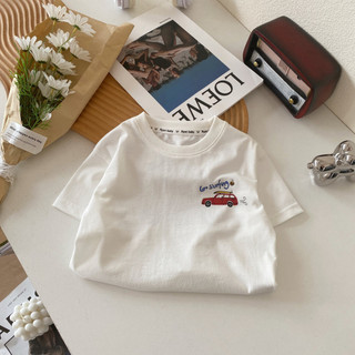 Áo thun ngắn tay cotton mới mùa hè cho trẻ em, in hình xe hoạt hình, áo cho bé
