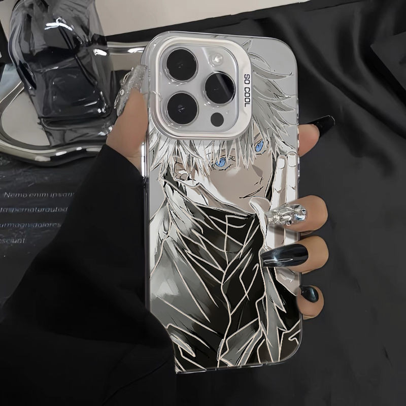 Ốp Điện Thoại Cho Iphone 16 Pro Max 16e 11 12 13 14 15 Pro Max 7 8 Plus XR X XS Vỏ Điện Thoại Di Động Gojo Satoru Anime Jujutsu Kaisen Cao Cấp IMD Chống Sốc Bạc Laser