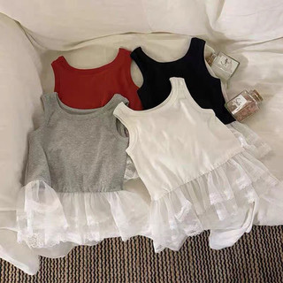 Áo vest phong cách Hàn Quốc mới cho bé gái mùa hè, áo không tay có viền ren, áo thun cơ bản ngọt ngào cho bé