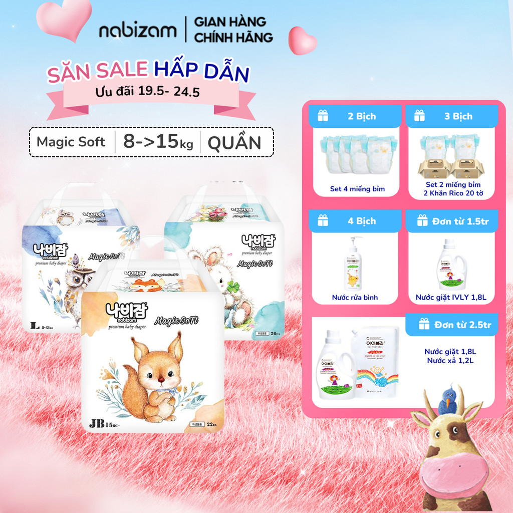 Ảnh Bỉm Quần NABIZAM Magic Soft Co Dãn Mềm Mại, Thấm Hút Chống Tràn Tối Đa Size L30/XL26/XXL22 Cho Bé 8-20kg 1