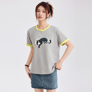 [MIZIQI] Áo thun cổ tròn in hình chính hãng dành cho nữ Áo thun ngắn tay màu tương phản