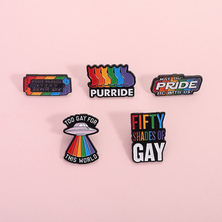 LGBT Cầu Vồng Văn Bản GAY Men Trâm Sáng Tạo Cá Tính Mèo UFO Kim Loại Pin Ba Lô Quần Áo Phụ Kiện Quà Tặng Cho Bạn Bè