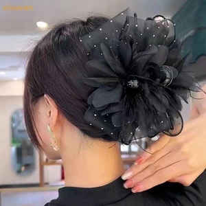 Siyuyan Lưới Ren Đen Ruy Băng Nơ Kẹp Tóc Lớn Đuôi Ngựa Giá Đỡ Kẹp Tóc Phụ Kiện Tóc Cho Nữ VN