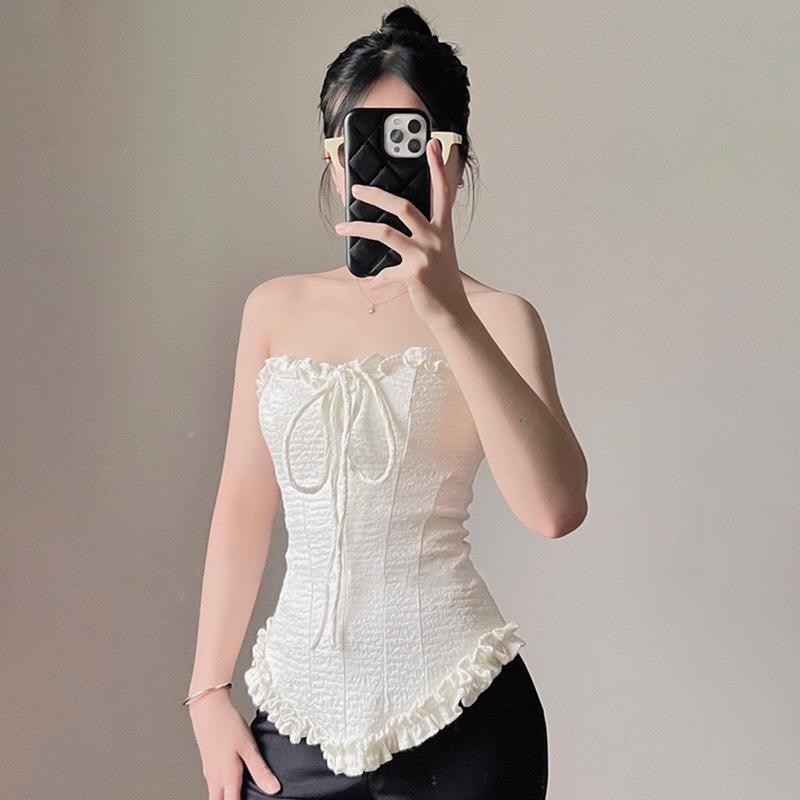 Áo Ống Nữ Cúp Ngực Kiểu Viền Bèo PINKSTORE29 Có Dây Buộc Cổ, Phong Cách Xinh Xắn A5786 Women Top