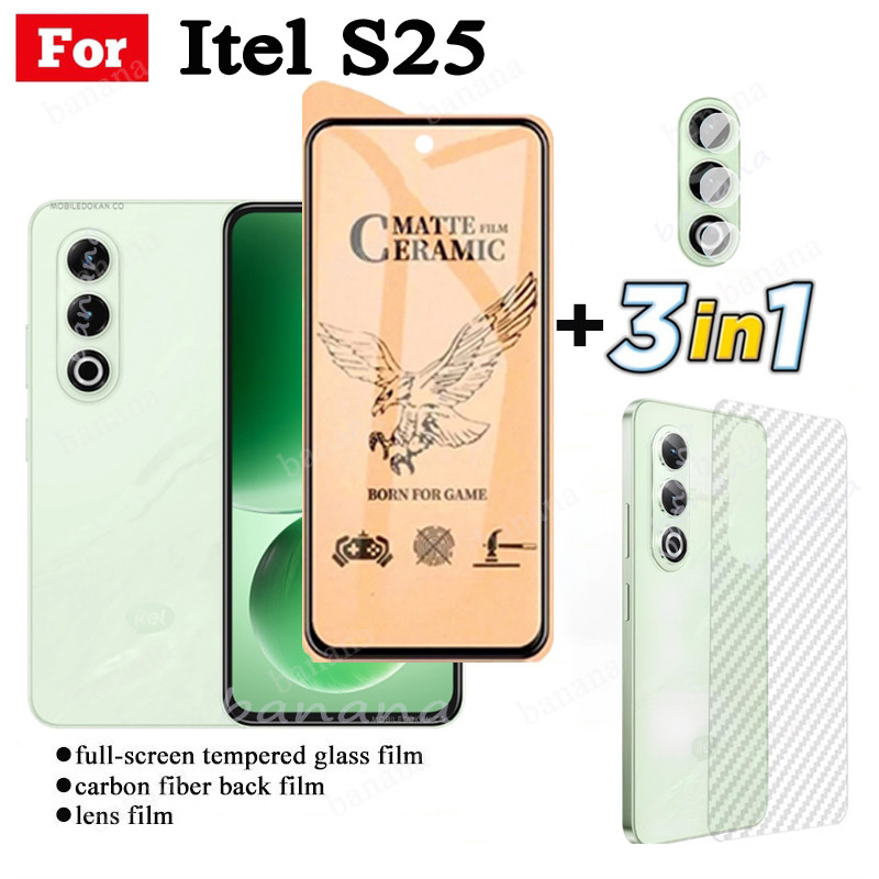 Kính cường lực gốm 3 TRONG 1 Itel S25 cho Itel S24 S23 A50 A50C A70 P55 P65 Ống kính máy ảnh Kính bảo vệ màn hình và phim mặt sau