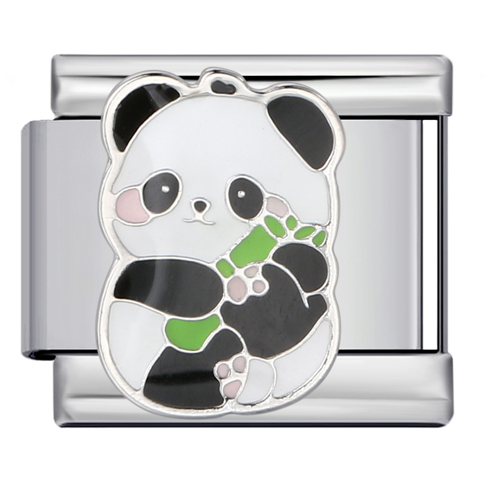 Dễ Thương Gấu Trúc Phong Cách Quốc Gia Series Vòng Tay Thép Không Gỉ Mạ Vàng Hàn DIY Mô-đun Ý Vòng Tay Dây Đeo Dây Xích