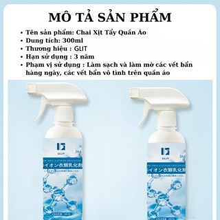 GLIT Xịt Tẩy Quần Áo 300ml Dung Dịch Làm Sạch Tẩy Rửa Vết Bẩn Dính Trên Quần Áo Chiết Xuất An Toàn Dùng Trong Gia Đình