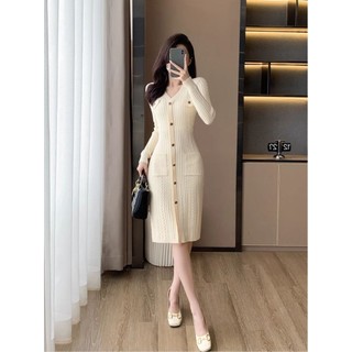 Đầm dệt kim sang trọng thanh lịch dáng rộng vừa phải hẹp