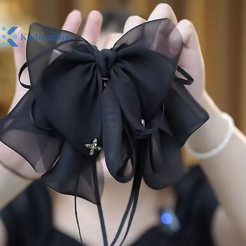 Kudosation Thanh Lịch Kim Cương Giả sel Đen Ba Lớp Nơ Tóc Móng Vuốt Cho Nữ Ngọt Ngào Thời Trang Phụ Kiện Tóc