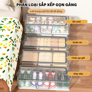 Hộp Đựng Giày Gấp Gọn Vải Lưới PVC Dày Dặn Khung Thép Chịu Lực Có Ngăn Kéo Khóa Kín Chống Ẩm Mốc
