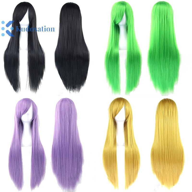Kudosation Đa Năng Tổng Hợp Nhiều Màu Sắc Dài Thẳng Cosplay Tóc Giả Tự Nhiên 80cm Phần Mở Rộng Tóc Gothic Hóa Trang Đảng Kiểu Tóc