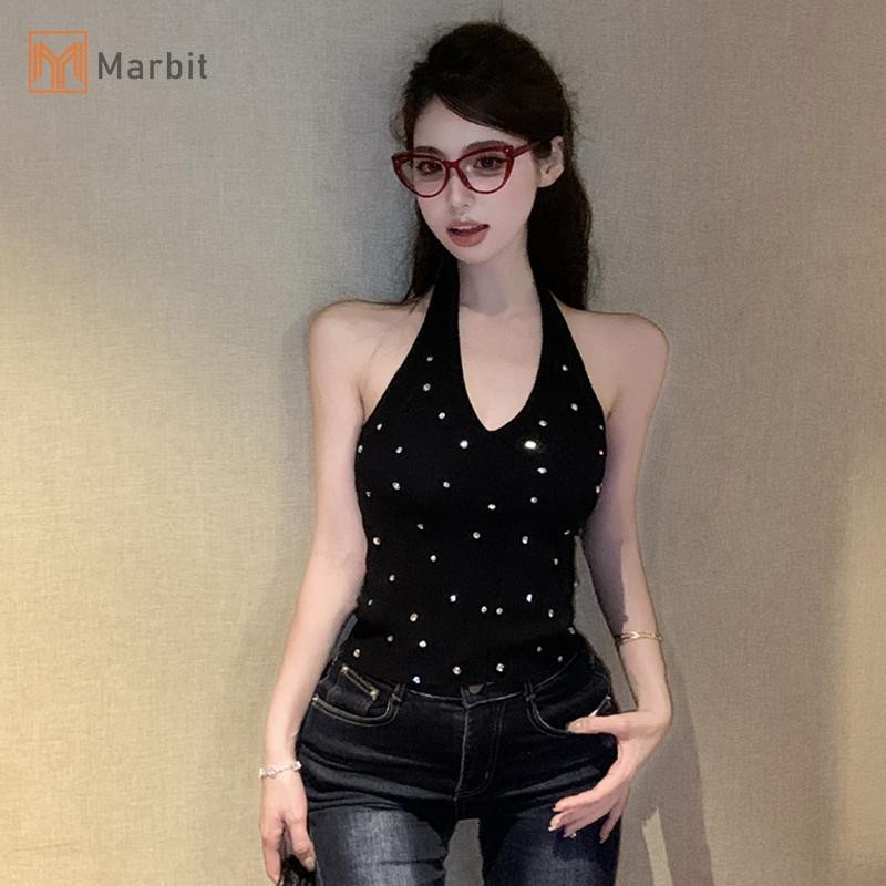 Marbit Thời Trang Nữ Gợi Cảm Dây Lưng Không Tay Ôm Dệt Kim Camisole Với Kim Cương Giả Mới