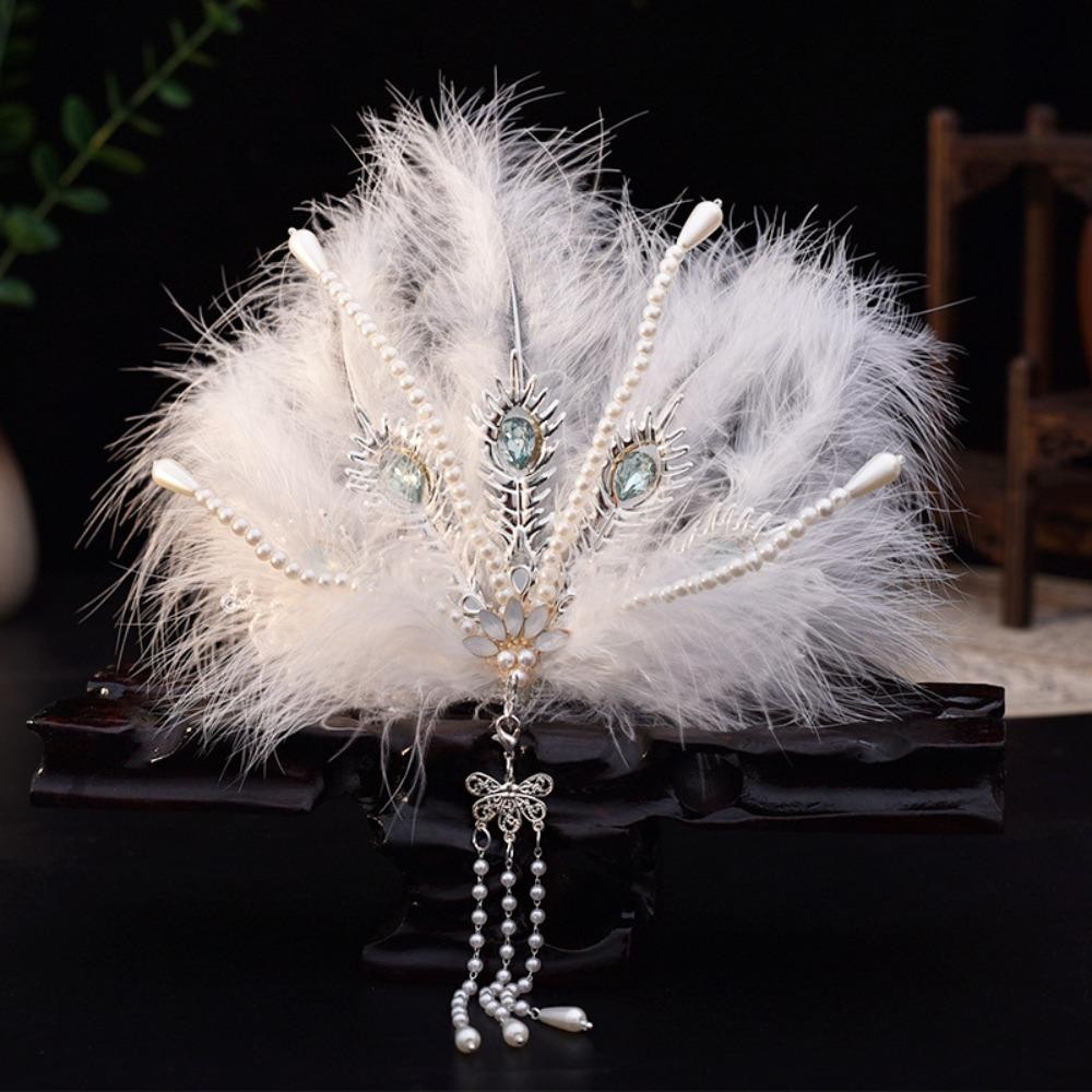 Vương Miện Tóc Hanfu ZENZON, Trang Sức Cổ Tích Kim Cương Giả Phoenix Coronet, Tua Rua Thanh Lịch Dân Tộc Vintage Peri Feather Tiara Bé Trai / Bé Gái
