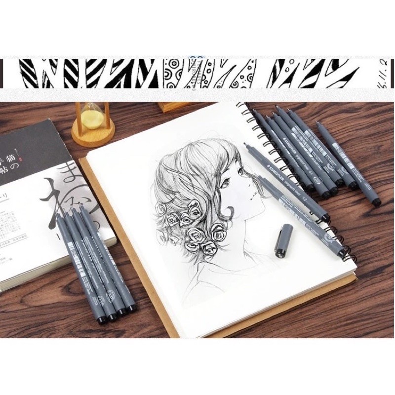 Bút lông kim dạ kim đi nét kỹ thuật Staedtler Đức mực ĐEN.