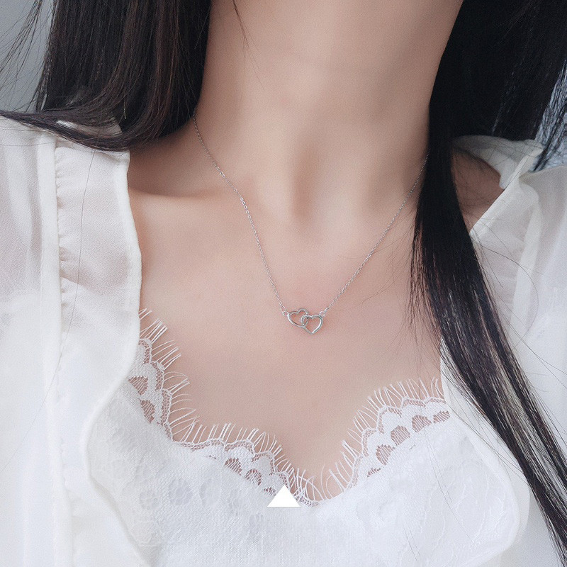 Vòng cổ chuỗi trái tim đôi rỗng dành cho nữ Vòng cổ trái tim tình yêu Quà tặng trang sức ngày lễ tình nhân