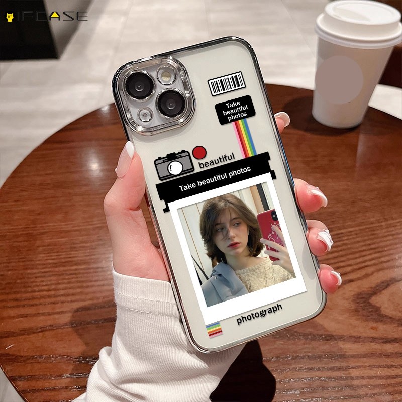 Dành Cho iQOO Z9 Turbo Z9x Z8 Z8x Z7 Z6 Pro Lite Z7i Z3 Z1 Ốp Điện Thoại DIY Đặt Thẻ Ảnh Khung Camera Cặp Đôi Sáng Bóng Lấp Lánh Nhãn Trong Suốt Vỏ Mềm Ốp Lưng
