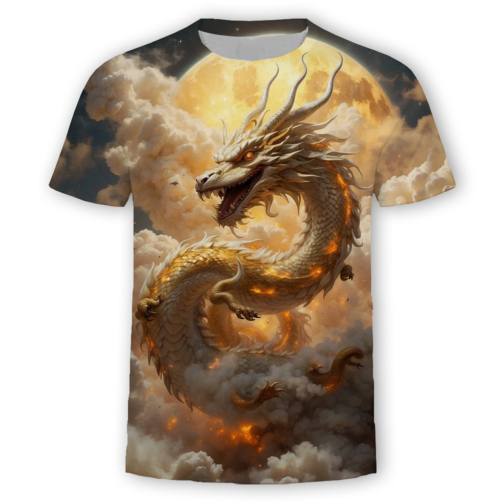 Áo thun nam tay ngắn cổ tròn thời trang Dragon Trend, nhanh khô, phong cách Trung Quốc, in 3D