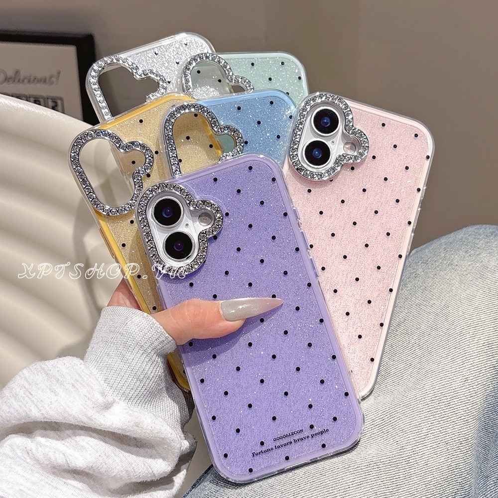 Ốp điện thoại Acrylic chấm tròn GLITTER cho iPhone 17 Pro Max 17 Air 16 Plus 15 14 13 12 11 Vỏ bảo vệ chống sốc