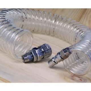 Dây xoắn hơi PU khí nén trong suốt 8x5mm dài 6 mét , 9mét 12m có sẵn 2 đầu nối