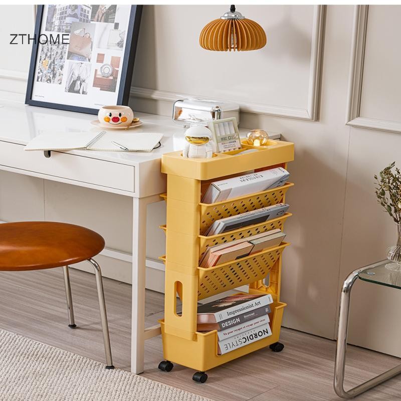 ZTHOME Giá để sách di chuyển 5 lớp có bánh xe, Tạp chí tiết kiệm không gian & Giá đựng đồ ăn nhẹ HOT