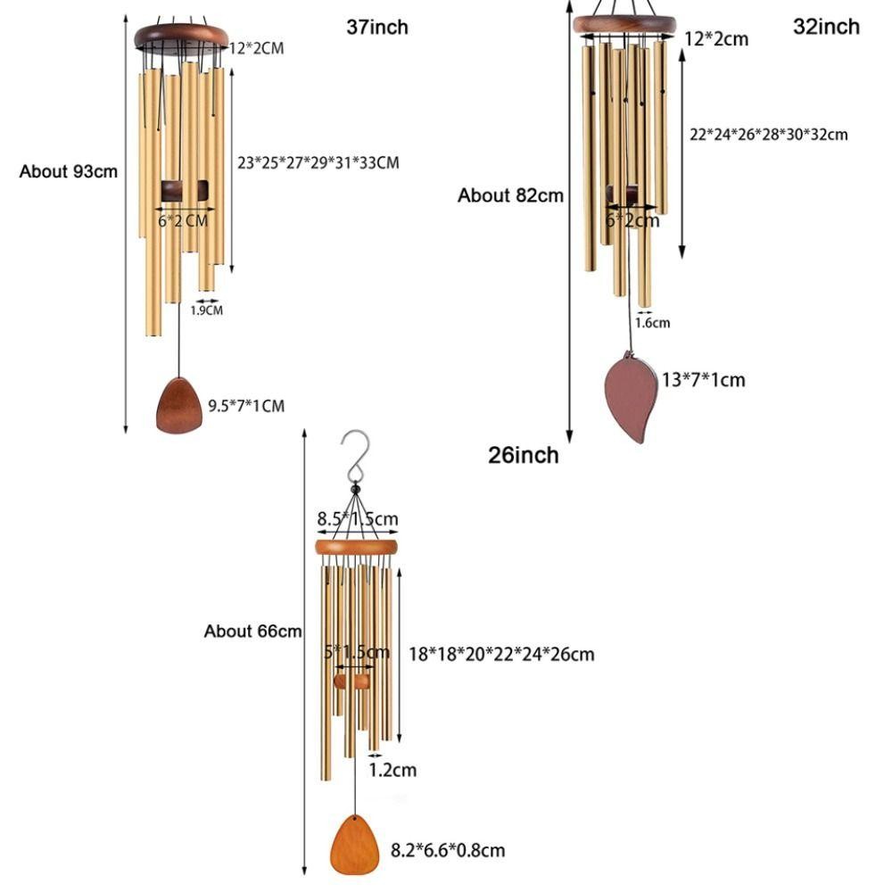 SUNKISSD Nhôm Chuông Gió, 6 Thanh Nhôm Kim Loại Ống Windchime, Lớn Zen Khí Quyển 26 / 32 / 37 Inch Chuông Gió Sân hiên