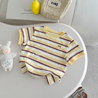 Áo thun ngắn tay mùa hè cho bé gái bằng cotton nguyên chất, phong cách Hàn Quốc, áo thêu sọc màu cho trẻ em