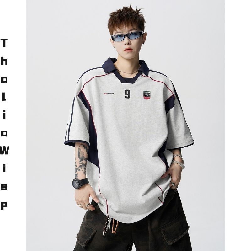 ThaliaWisp Áo sơ mi Polo ngắn tay dáng rộng phong cách Mỹ, Áo thun phối màu đa năng, mềm mại, thoải mái và nhẹ nhàng