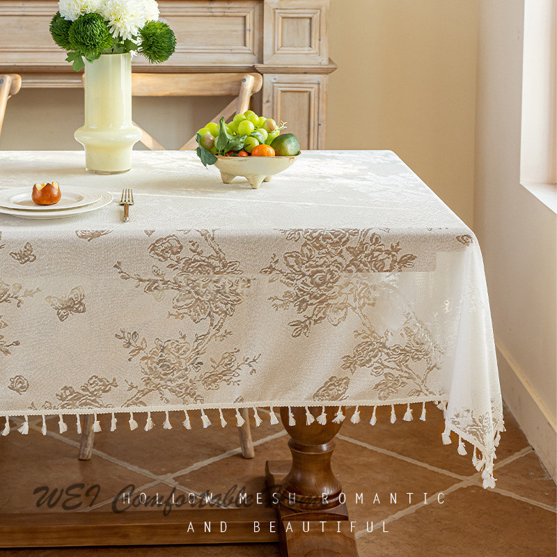 Pháp Nhẹ Sang Trọng Tua Rua Jacquard Khăn Trải Bàn Nhà Hàng Chống Bụi Khăn Trải Bàn Hình Chữ Nhật Bao Vải Toàn Bộ