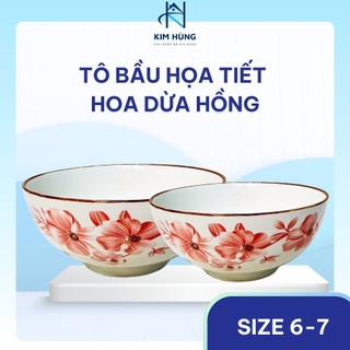 [Giá Xưởng] Tô Bầu Sứ Hoa Dừa Hồng – Họa Tiết 4D Trang Nhã, Dùng Cho Bữa Ăn Gia Đình