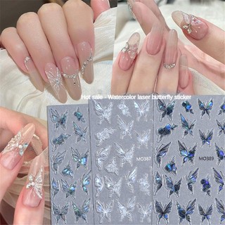 Nail Art Watercolor Butterfly Nail Sticker Holographic Shell Light Butterfly Embossed Decal Nail Decoration Manicure Tool For Nail Shop