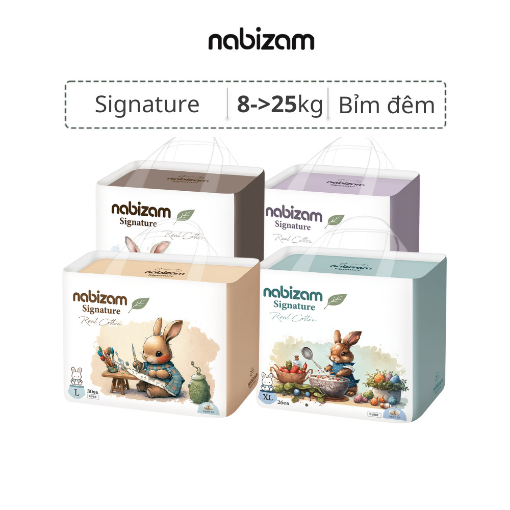 Ảnh Tã/Bỉm Đêm NABIZAM Signature Nội Địa Hàn, Mềm Mại, Siêu Thấm Hút Size L30/XL26/2XL22/3XL20 Cho Bé 8-25k 1