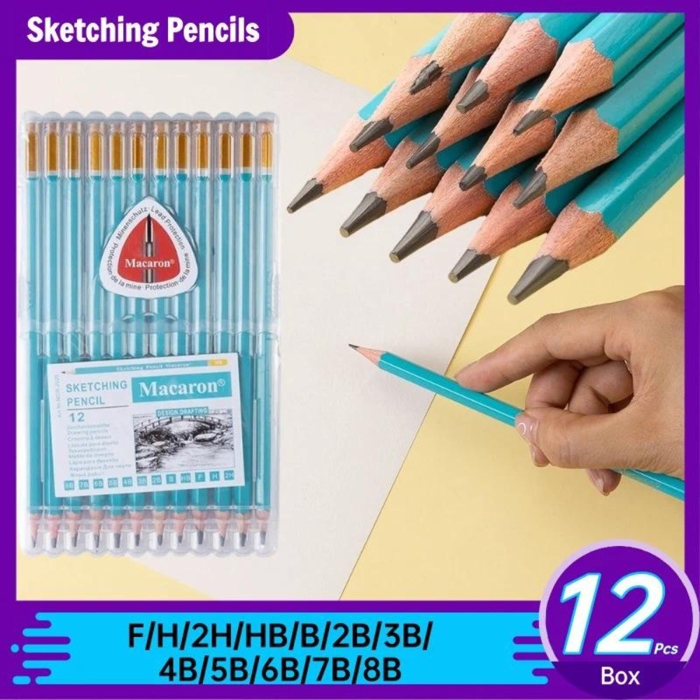12 Cái / hộp Bộ bút chì phác thảo than chì & than chuyên nghiệp F-HB-8B dành cho nghệ sĩ, học sinh và  người mới bắt đầu - Vẽ, Che bóng, Viết bút chì đồ dùng học tập & văn phòng