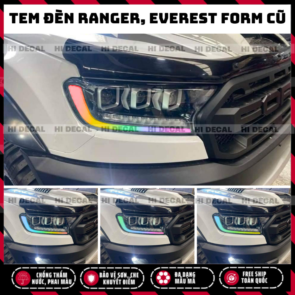 Tem dán đèn ford Ranger Everest 2019 - 2021, tem Decal đổi màu dán đèn ranger Everest form cũ, tem trang trí đèn