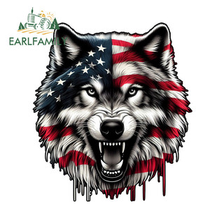 EARLFAMILY 13cm Sói Và Cờ Xe Ô Tô Ván Lướt Sóng Xe Máy Ốp Lưng Mũ Bảo Hiểm Vinyl Chống Thấm Nước JDM Decal Amusing Chống Trầy Xước Bảo Vệ Cửa Xe Ô Tô