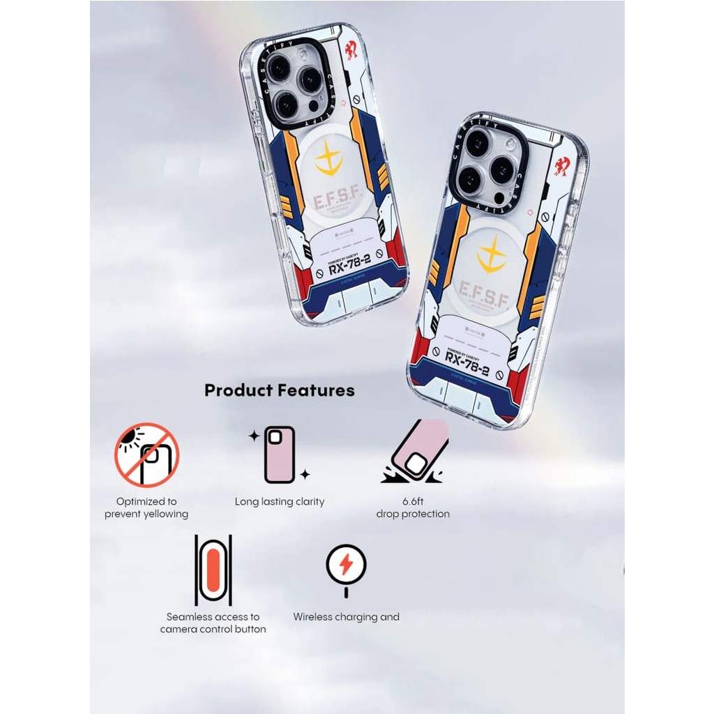 Casetify X Gundam E.F.S.F.F. Rx-78-2 Hút Từ Tính Trong Suốt Cứng Acrylic Lưng TPU Edge Ốp Lưng Điện Thoại Ốp Lưng Tác Động Cho Apple IPhone 13 14 15 16 Pro Max