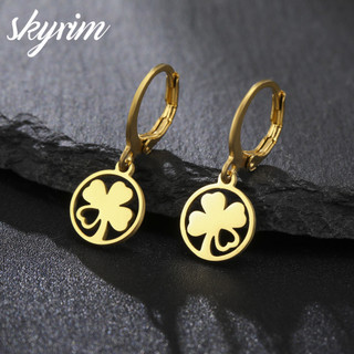 Skyrim Bông Tai Nữ Thép Không Gỉ Tròn Tình Yêu Cỏ Ba Lá Mặt Dây Chuyền Trang Sức Thanh Lịch